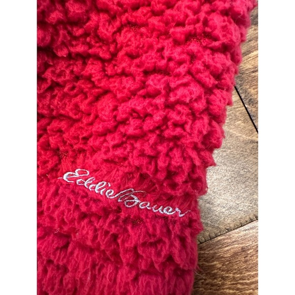 Eddie Bauer Plush Camp Suit Hooded Jumpsuit Sz L Sherpa Fleece Red Teddy Bear - Picture 9 of 15
